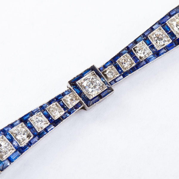 Art Deco Diamond Sapphire Platinum Bar Brooch Pin - 7212 - TMW Jewels Co.