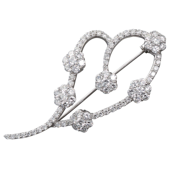 Diamond Florets White Gold Heart Swish Brooch - 7297 - TMW Jewels Co.