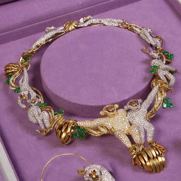 Suite of Monkey Themed Diamond Emerald Jewelry from Elizabeth Taylor Collection - 93417 - TMW Jewels Co.