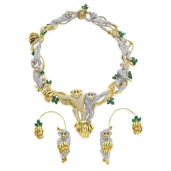 Suite of Monkey Themed Diamond Emerald Jewelry from Elizabeth Taylor Collection - 93417 - TMW Jewels Co.