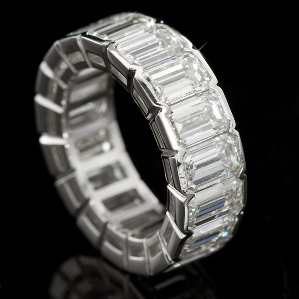 Platinum Emerald Cut Diamond Eternity Band 17 Diamonds 12.00 Carats GIA Certs - - TMW Jewels Co.
