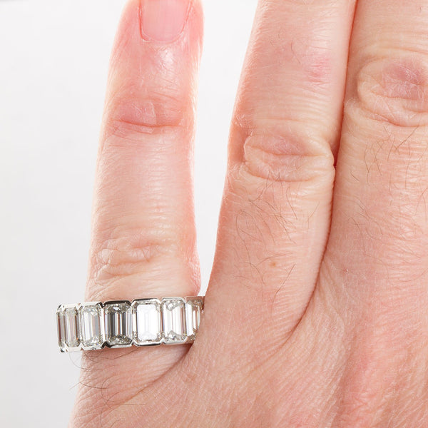 Platinum Emerald Cut Diamond Eternity Band 17 Diamonds 12.00 Carats GIA Certs - - TMW Jewels Co.