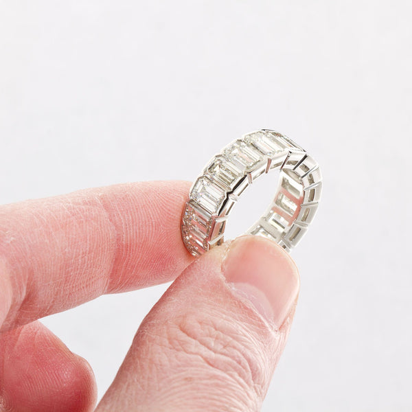Platinum Emerald Cut Diamond Eternity Band 17 Diamonds 12.00 Carats GIA Certs - - TMW Jewels Co.