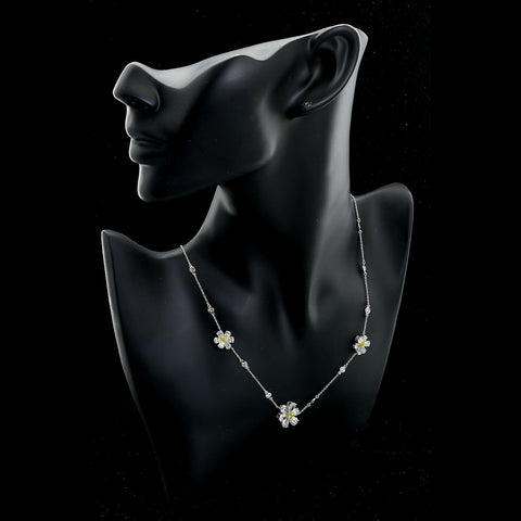 Three Flower Pendant Diamond Yard Necklace - - TMW Jewels Co.