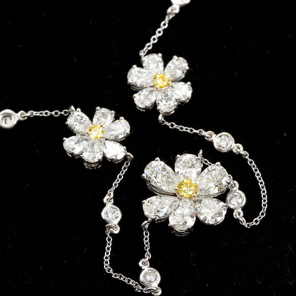Three Flower Pendant Diamond Yard Necklace - - TMW Jewels Co.