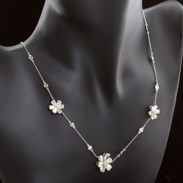 Three Flower Pendant Diamond Yard Necklace - - TMW Jewels Co.