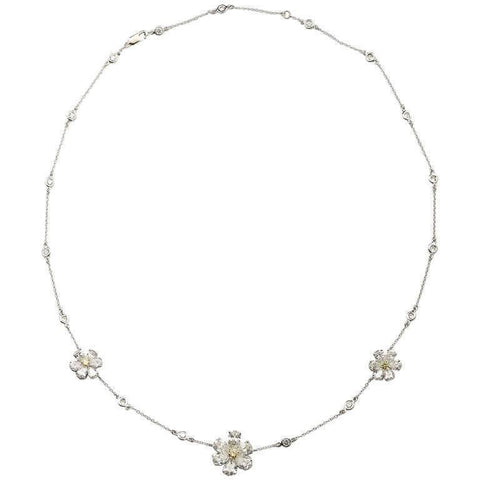 Three Flower Pendant Diamond Yard Necklace - - TMW Jewels Co.