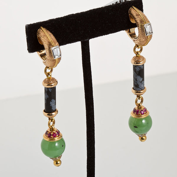 Cazzaniga Diamond Multi Gem Dangle Earrings - TMWJ-190506-4 - TMW Jewels Co.