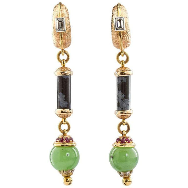 Cazzaniga Diamond Multi Gem Dangle Earrings - TMWJ-190506-4 - TMW Jewels Co.