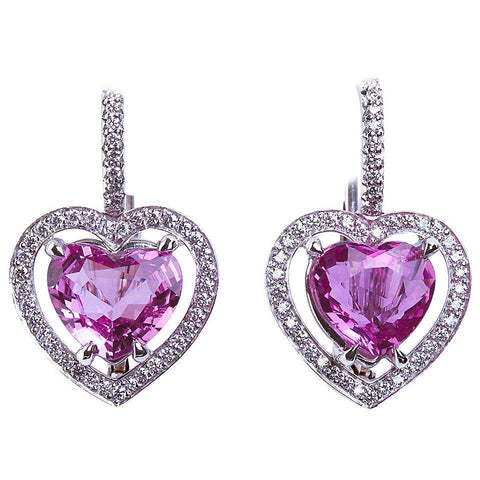 Heart Shape No Heat Natural Pink Sapphire Diamond Halo Earrings GIA 3.66 Carat - TMWJ-3732 - TMW Jewels Co.