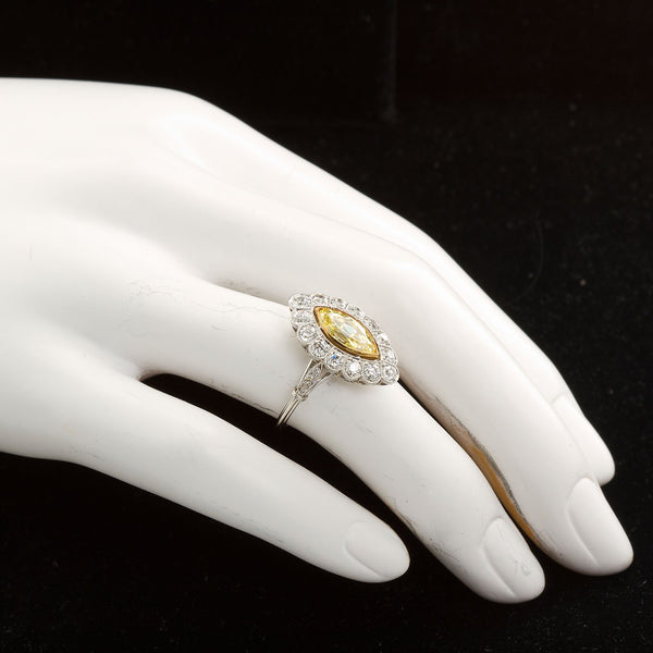 Art Deco Marquise Fancy Intense Yellow Internally Flawless Diamond Engagement Ring - TMWJ-3948 - TMW Jewels Co.