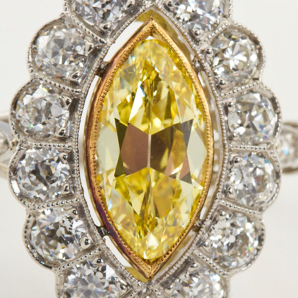 Art Deco Marquise Fancy Intense Yellow Internally Flawless Diamond Engagement Ring - TMWJ-3948 - TMW Jewels Co.