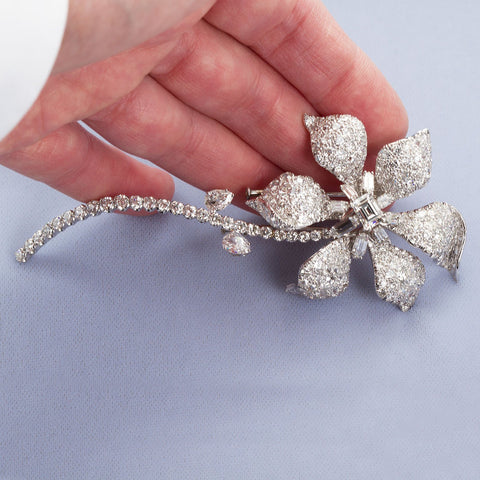 David Webb Diamond Long Stem Flower Brooch - TMWJ-3952 - TMW Jewels Co.