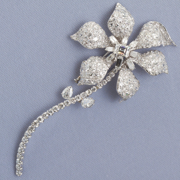 David Webb Diamond Long Stem Flower Brooch - TMWJ-3952 - TMW Jewels Co.