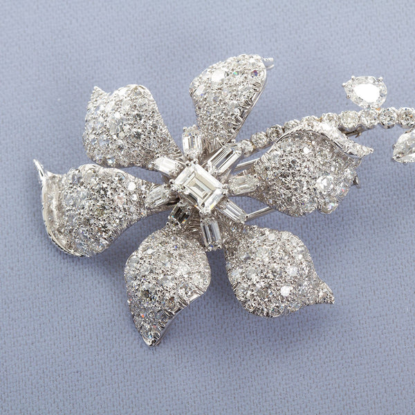 David Webb Diamond Long Stem Flower Brooch - TMWJ-3952 - TMW Jewels Co.