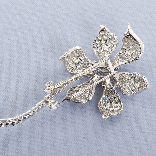 David Webb Diamond Long Stem Flower Brooch - TMWJ-3952 - TMW Jewels Co.