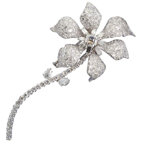 David Webb Diamond Long Stem Flower Brooch - TMWJ-3952 - TMW Jewels Co.