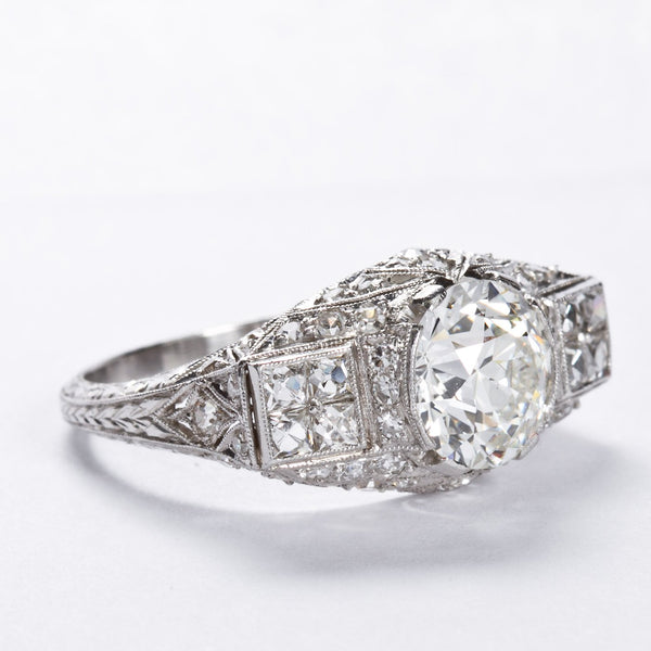 DANIELLE Art Deco 2.25 Carat Old European Cut Diamond Platinum Ring - TMWJ-6564 - TMW Jewels Co.