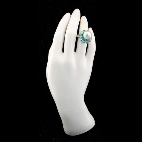 Ruser Cultured Pearl and Blue Zircon Cocktail Ring - TMWJ-7637-1 - TMW Jewels Co.