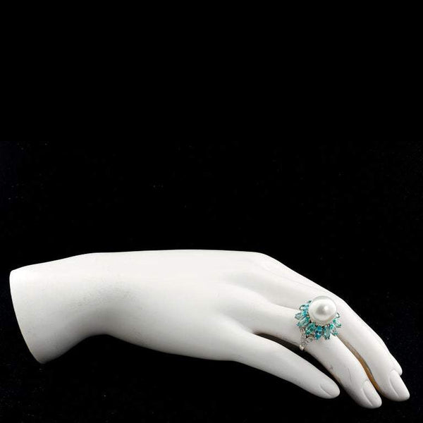 Ruser Cultured Pearl and Blue Zircon Cocktail Ring - TMWJ-7637-1 - TMW Jewels Co.