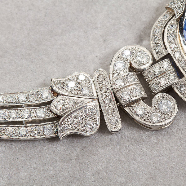 Art Deco Sapphire Diamond Platinum Necklace GIA Cert No Heat 15 Carat - TMWJ-7650 - TMW Jewels Co.