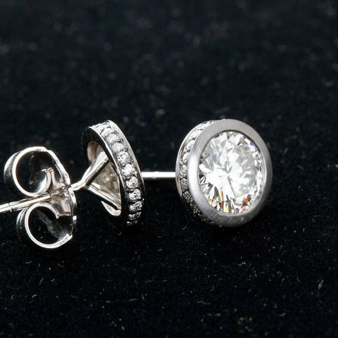 3.00 Carat GIA Certified Diamond Brushed Platinum Stud Earrings - TMWJ-7837 - TMW Jewels Co.