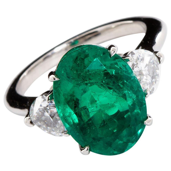 Oval Colombian Emerald Diamond Hearts Side Stones Engagement Ring 6.60 Carat - TMWJ-8526 - TMW Jewels Co.