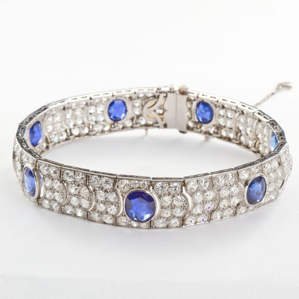 Art Deco French Diamond Unheated Burmese Oval Sapphires 25 Carats - TMWJ-8565 - TMW Jewels Co.