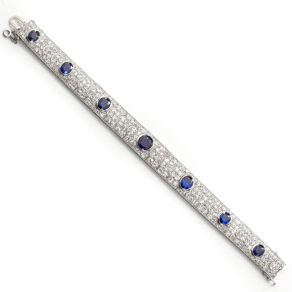 Art Deco French Diamond Unheated Burmese Oval Sapphires 25 Carats - TMWJ-8565 - TMW Jewels Co.