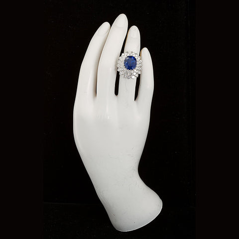 ELAINE Oval Sapphire Diamond Cluster Ring - TMWJ-8570 - TMW Jewels Co.