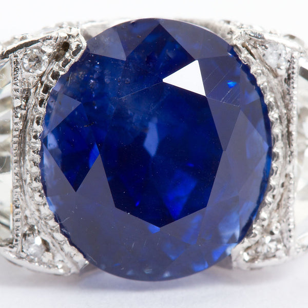 Vintage Unheated Sapphire Trillion Diamond Engagement Ring 6.26 Carat - TMWJ-8649 - TMW Jewels Co.