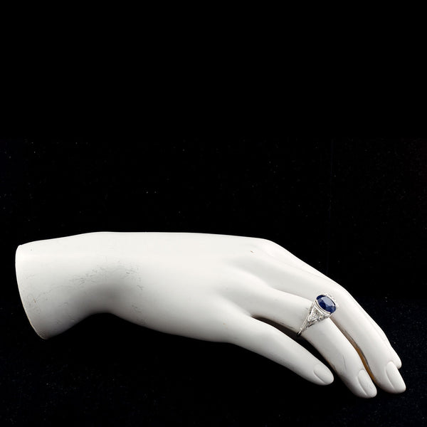 Vintage Unheated Sapphire Trillion Diamond Engagement Ring 6.26 Carat - TMWJ-8649 - TMW Jewels Co.