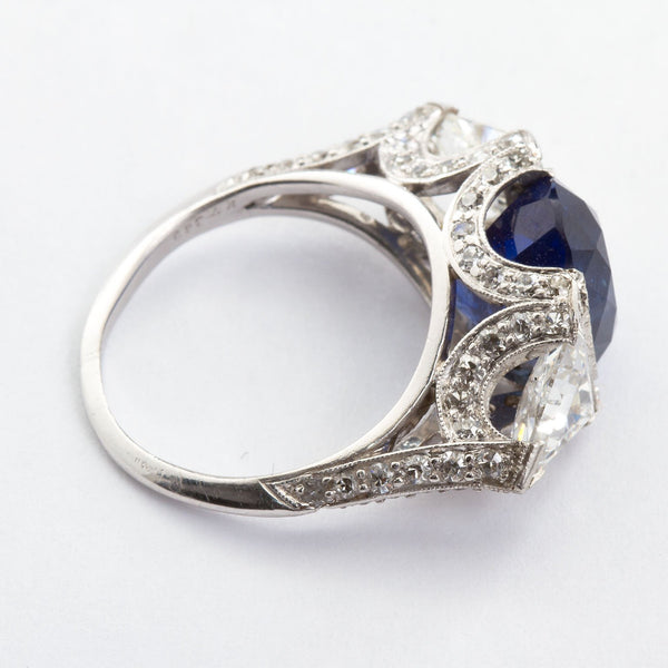 Vintage Unheated Sapphire Trillion Diamond Engagement Ring 6.26 Carat - TMWJ-8649 - TMW Jewels Co.