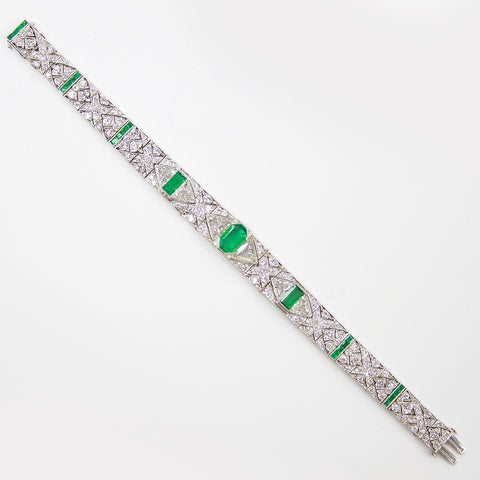 Gattle & Co Art Deco Colombian Emerald Diamond Bracelet - TMWJ-8667 - TMW Jewels Co.