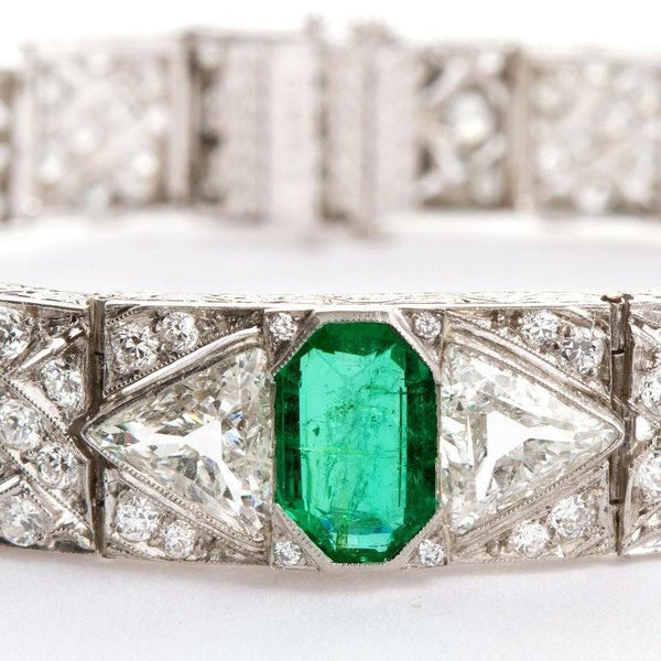 Gattle & Co Art Deco Colombian Emerald Diamond Bracelet - TMWJ-8667 - TMW Jewels Co.