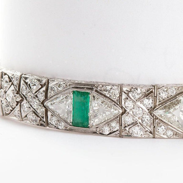 Gattle & Co Art Deco Colombian Emerald Diamond Bracelet - TMWJ-8667 - TMW Jewels Co.