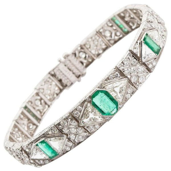 Gattle & Co Art Deco Colombian Emerald Diamond Bracelet - TMWJ-8667 - TMW Jewels Co.
