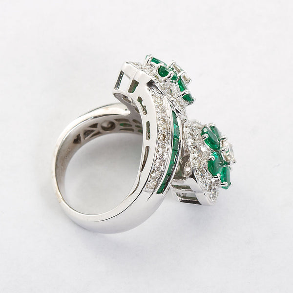 Emerald Diamond Twin Flower Ring, 9.00 Carat - TMWJ-8809 - TMW Jewels Co.