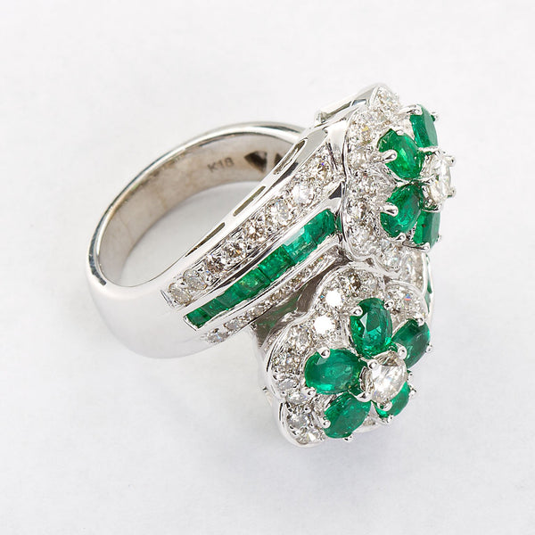 Emerald Diamond Twin Flower Ring, 9.00 Carat - TMWJ-8809 - TMW Jewels Co.