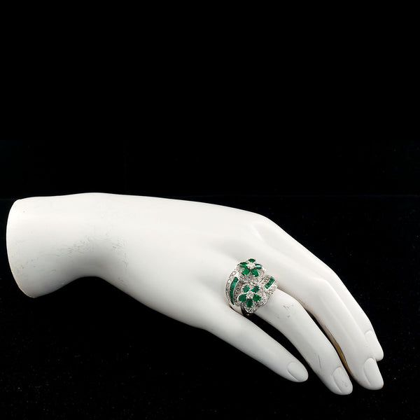 Emerald Diamond Twin Flower Ring, 9.00 Carat - TMWJ-8809 - TMW Jewels Co.