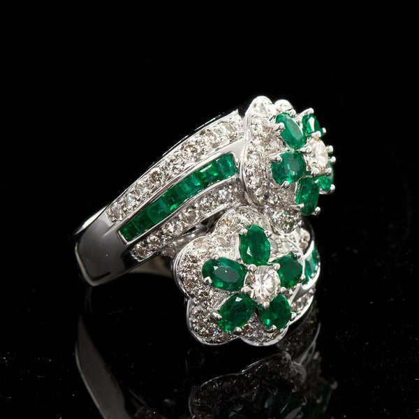 Emerald Diamond Twin Flower Ring, 9.00 Carat - TMWJ-8809 - TMW Jewels Co.