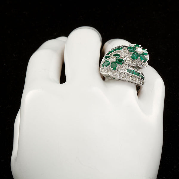 Emerald Diamond Twin Flower Ring, 9.00 Carat - TMWJ-8809 - TMW Jewels Co.