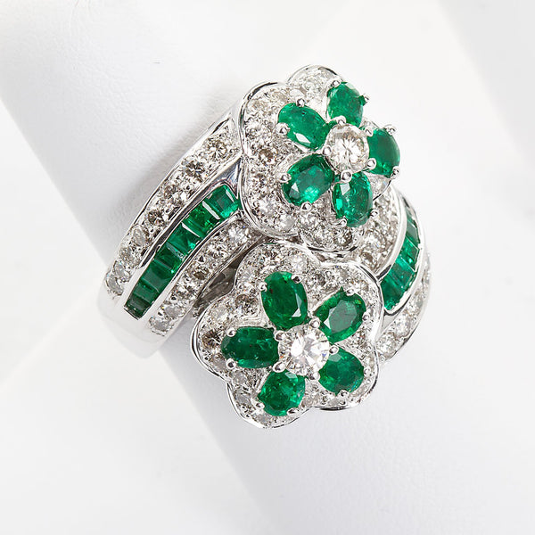 Emerald Diamond Twin Flower Ring, 9.00 Carat - TMWJ-8809 - TMW Jewels Co.