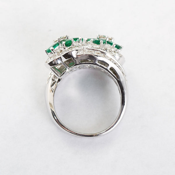 Emerald Diamond Twin Flower Ring, 9.00 Carat - TMWJ-8809 - TMW Jewels Co.