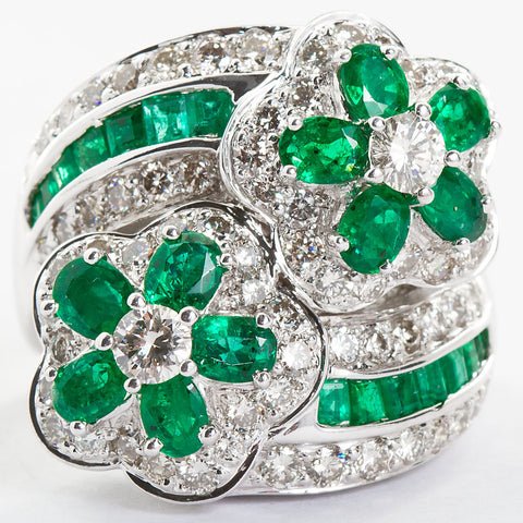Emerald Diamond Twin Flower Ring, 9.00 Carat - TMWJ-8809 - TMW Jewels Co.