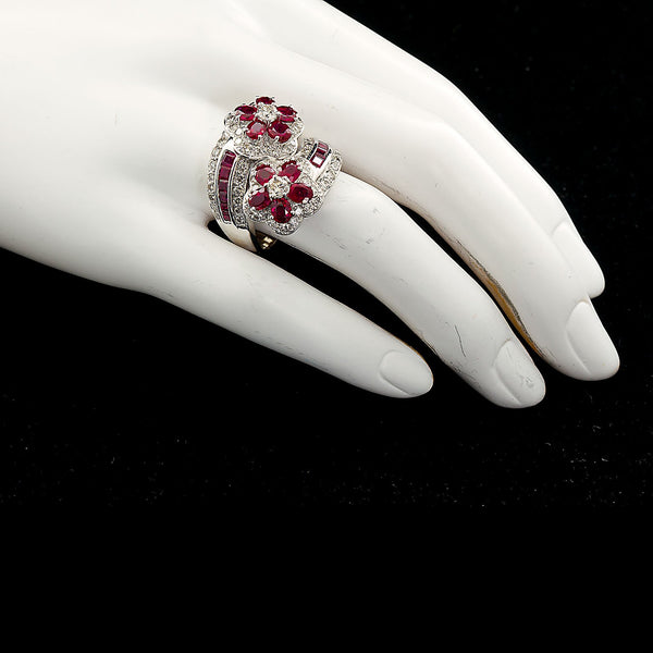 Ruby Diamond Twin Flower Ring, 9.00 Carat - TMWJ-8810 - TMW Jewels Co.