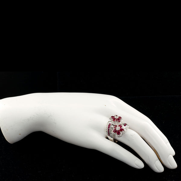 Ruby Diamond Twin Flower Ring, 9.00 Carat - TMWJ-8810 - TMW Jewels Co.