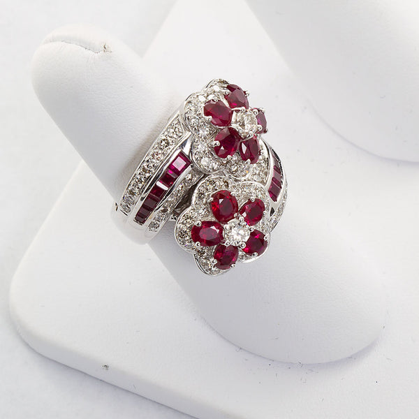 Ruby Diamond Twin Flower Ring, 9.00 Carat - TMWJ-8810 - TMW Jewels Co.