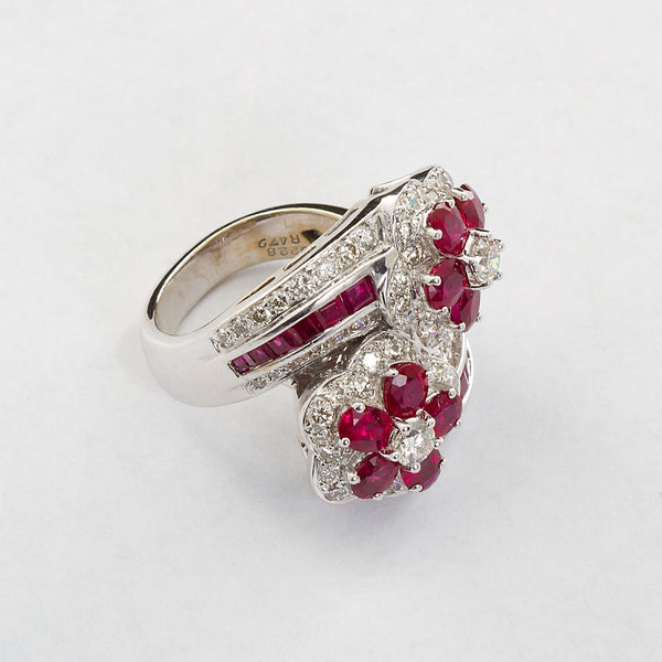 Ruby Diamond Twin Flower Ring, 9.00 Carat - TMWJ-8810 - TMW Jewels Co.