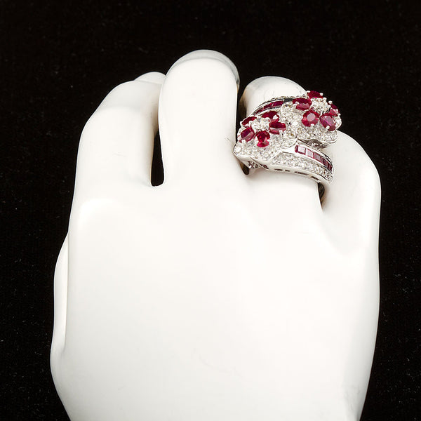 Ruby Diamond Twin Flower Ring, 9.00 Carat - TMWJ-8810 - TMW Jewels Co.